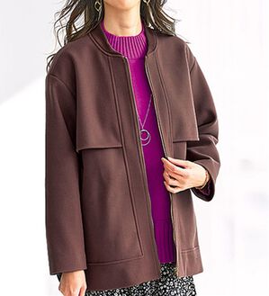 BELLUNA（ベルーナ）の「ウール調素材フリル使いブルゾン（ブルゾン）」｜モカ