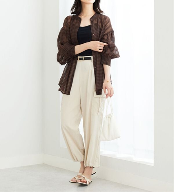 BELLUNA（ベルーナ）の「シアーチェック素材シャツチュニック（チュニック）」｜詳細画像