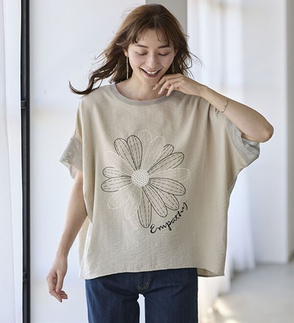 BELLUNA（ベルーナ）の「夏の主役！花柄プリントメッシュ使いブラウス（ブラウス）」｜詳細画像