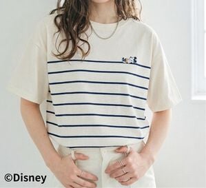 BELLUNA（ベルーナ）の「＜Ｄｉｓｎｅｙ＞【ミッキー】ボーダープリントボックスシルエットTシャツ（カットソー）」｜クリーム