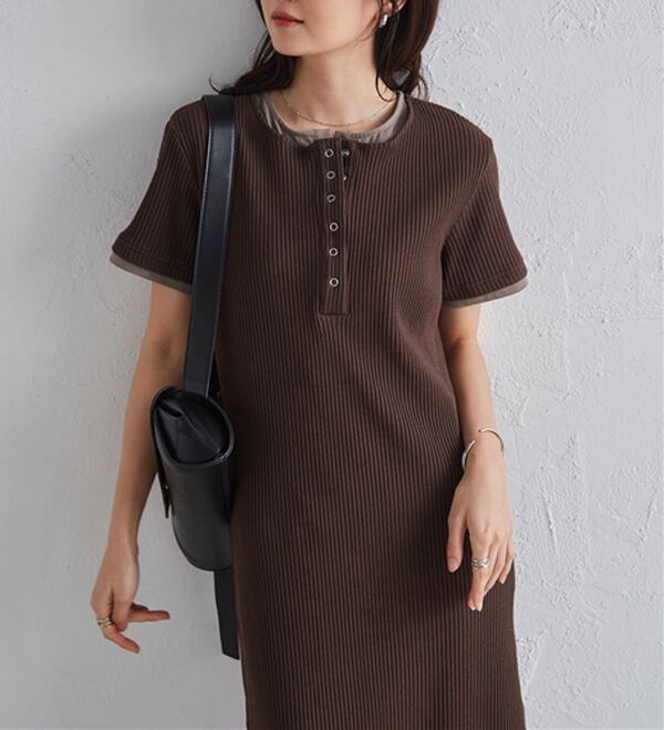 RANAN（ラナン）の「レイヤードヘンリーネックリブワンピース（カットソーワンピース）」｜詳細画像