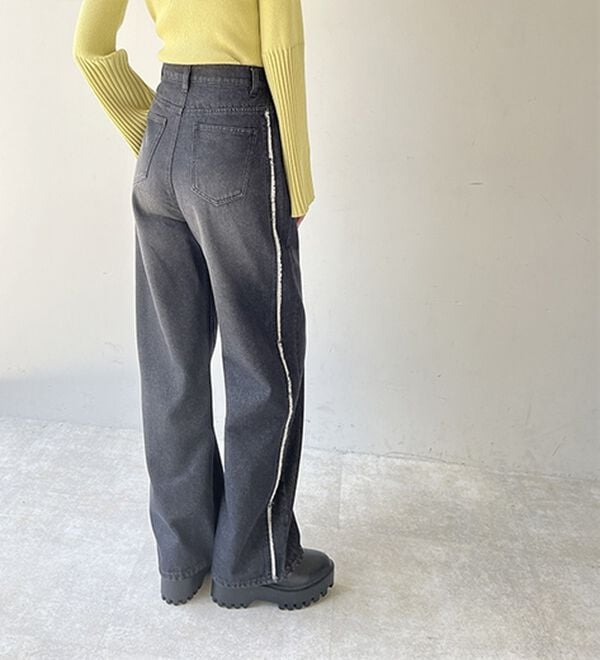 サイドラインワイドデニムパンツ サイドラインワイドデニムパンツ - ベルーナ【公式】
