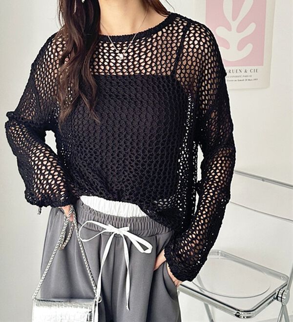 GeeRA（ジーラ）の「透かし編みメッシュニットプルオーバー（ニット・セーター）」｜詳細画像