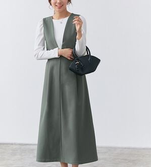 Pierrot（ピエロ）の「ウエストマークジャンパースカート（ジャンパースカート）」｜アッシュグリーン