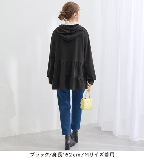 alotta（アロッタ）の「羽織るだけで大人可愛い！ふんわりティアードジップパーカー（パーカー）」｜詳細画像