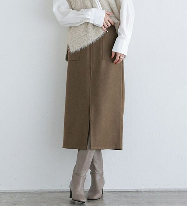 Pierrot（ピエロ）の「【選べる丈】ウールライクスリットロングスカート（ロングスカート）」｜詳細画像