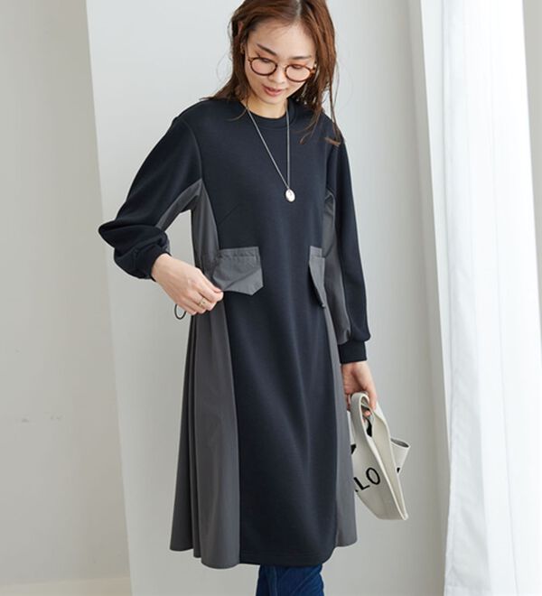 BELLUNA（ベルーナ）の「配色切替ポケットデザインワンピース（その他ワンピース）」｜黒系