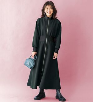 BELLUNA（ベルーナ）の「【ＳＭＡＲＴ　ＥＣＯ　ＪＥＲＳＥＹ】リブ切替ワンピース（ロングワンピース）」｜ブラック