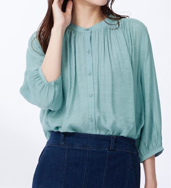 BELLUNA（ベルーナ）の「【新色追加】スラブ素材ギャザーデザインブラウス（ブラウス）」｜詳細画像