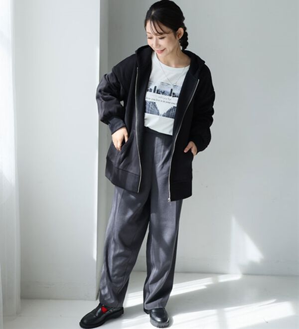 A HAPPY MARILYN（アハッピーマリリン）の「【Ｌ～８Ｌ】【ハピぽか裏起毛】ゆったりジップパーカー 毛玉になりにくい（パーカー）」｜詳細画像