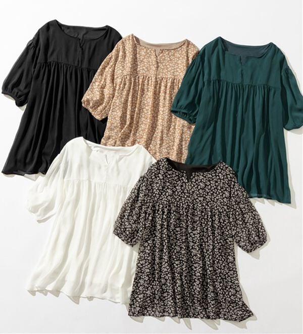 Viola e Viola（ヴィオラ エ ヴィオラ）の「【毎日着たい！】カットソー裏地付シフォンチュニック（チュニック）」｜詳細画像