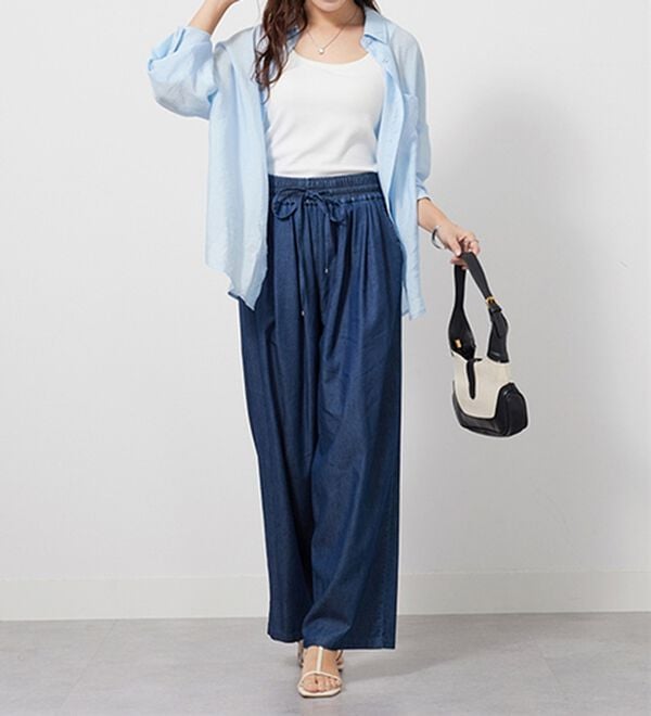 GeeRA（ジーラ）の「【接触冷感】穿いて感激！キレイ見えする楽ちんワイドデニムパンツ（ワイドパンツ・ガウチョ）」｜詳細画像