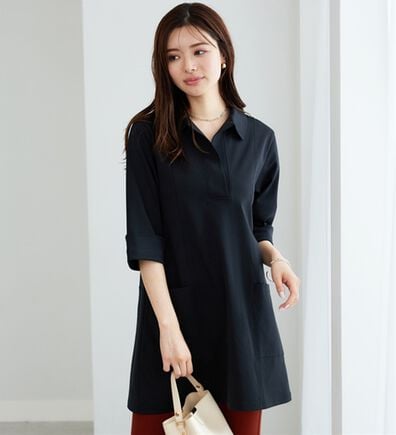 BELLUNA（ベルーナ）の「なめらかポンチ素材衿付きチュニック（チュニック）」