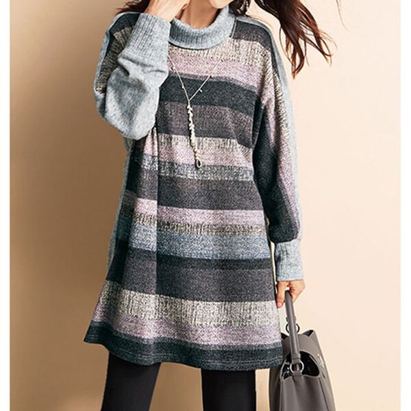 BELLUNA（ベルーナ）の「ボーダー編地調プリントドルマンチュニック（チュニック）」｜詳細画像