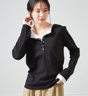 RANAN（ラナン）の「レイヤードヘンリーネックリブTシャツ（カットソー）」｜ブラック系