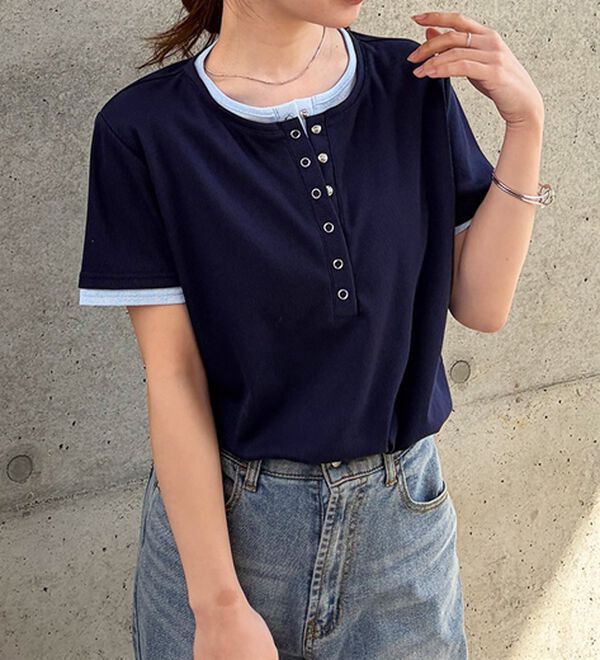 RANAN（ラナン）の「レイヤード風ヘンリーネックTシャツ（カットソー）」｜詳細画像