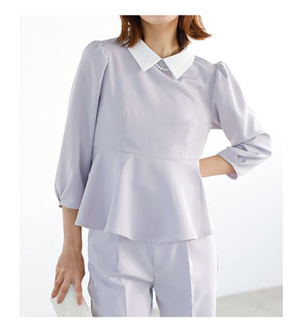 GeeRA（ジーラ）の「ミニ衿ペプラムデザインセットアップ（パンツスーツ）」｜詳細画像