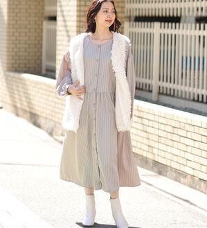 A HAPPY MARILYN（アハッピーマリリン）の「【ＬＬ～６Ｌ】「ゆとりＭＡＲＩＬＹＮ」ストライプ前開きシャツワンピース（シャツワンピース）」｜詳細画像