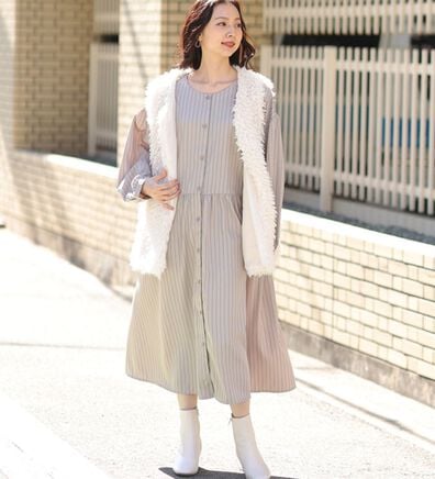 A HAPPY MARILYN（アハッピーマリリン）の「【ＬＬ～６Ｌ】「ゆとりＭＡＲＩＬＹＮ」ストライプ前開きシャツワンピース（シャツワンピース）」