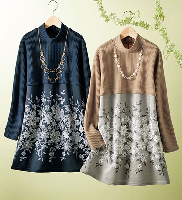 【45R】45rpm 綿100% フラワーパッチワークフレアチュニック 花柄 2 フラワーパッチワークワンピ＊Z297 | cherie ange