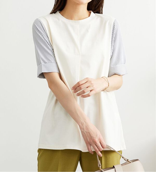 BELLUNA（ベルーナ）の「異素材切替タック使いプルオーバー（カットソー）」｜アイボリー系