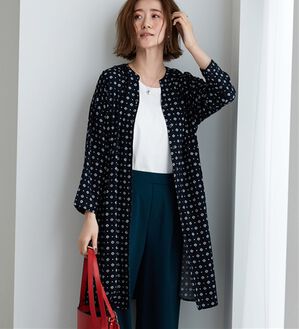 BELLUNA（ベルーナ）の「【接触冷感】レーヨン素材ウエストタック使いワンピース（その他ワンピース）」｜ネイビー系小紋