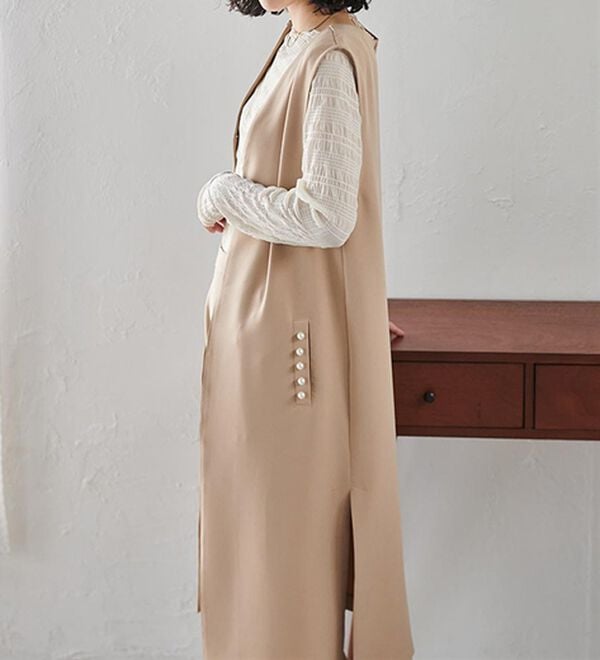 RANAN（ラナン）の「【セットアップ対応】パール調ビジュー付ロングジレ（ジレ）」｜詳細画像