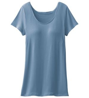 LAVIENNE（ラヴィエンヌ）の「【吸汗速乾】＜さらりラボ＞カップ付半袖インナー（ブラトップ・カップ付きインナー）」｜ブルー