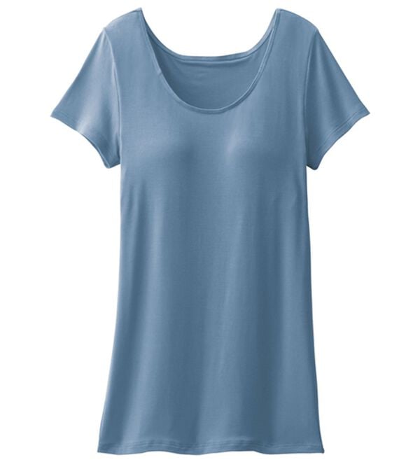 LAVIENNE（ラヴィエンヌ）の「【吸汗速乾】＜さらりラボ＞カップ付半袖インナー（ブラトップ・カップ付きインナー）」｜ブルー