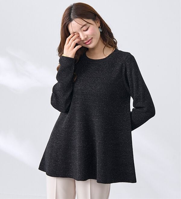 BELLUNA（ベルーナ）の「ラメ入りあぜ編フレアーニットチュニック（ニット・セーター）」｜詳細画像