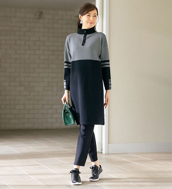 ルフラン（ルフラン）の「配色切替ロング丈ニットチュニック＜ミリッサ＞（ニットワンピース）」｜詳細画像