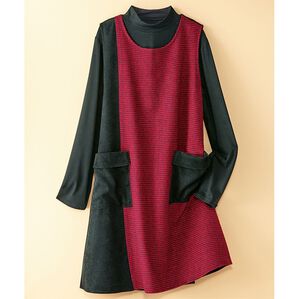 BELLUNA（ベルーナ）の「千鳥柄異素材切替ジャンパードレスアンサンブル（チュニック）」｜ワイン系