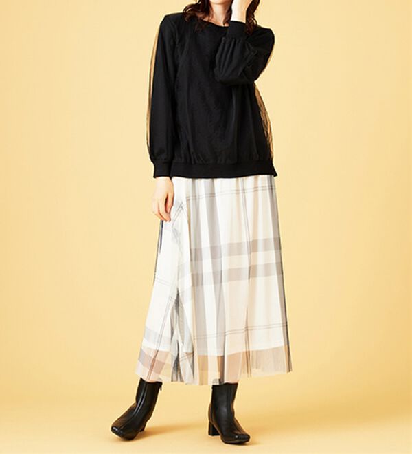 BELLUNA（ベルーナ）の「チュール重ねニットプルオーバー（ニット・セーター）」｜詳細画像