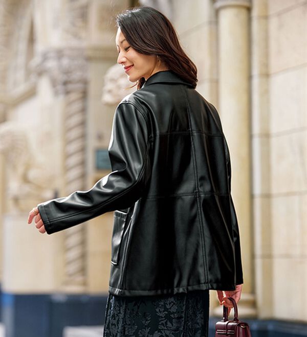 BELLUNA（ベルーナ）の「柔らかフェイクレザー衿付きジャケット（その他ジャケット）」｜詳細画像