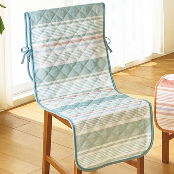 「綿混先染めしじらチェアカバー４枚組（チェアカバー・チェアパッド）」｜グリーン