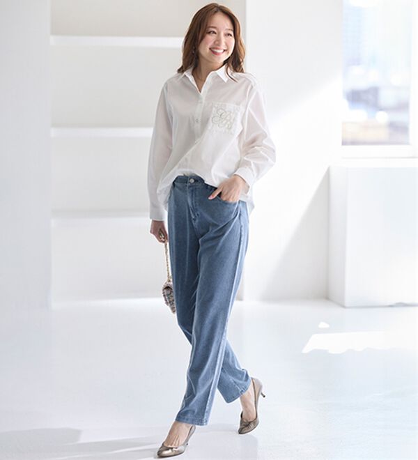 BELLUNA（ベルーナ）の「まるでデニム！ストレッチニットデニム（フルレングスパンツ）」｜詳細画像