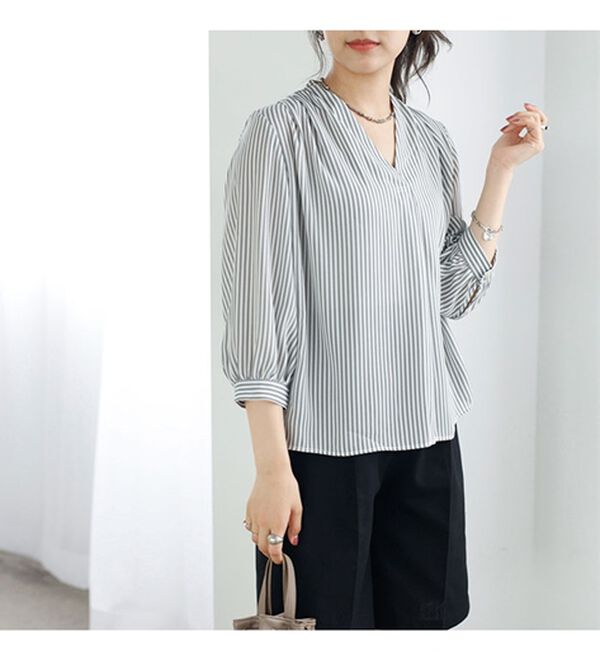 GeeRA（ジーラ）の「シルエットきれい！上品7分袖デザインブラウス（ブラウス）」｜詳細画像