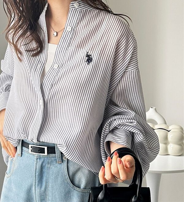 GeeRA（ジーラ）の「【Ｕ．Ｓ．　ＰＯＬＯ　ＡＳＳＮ．】バンドカラーシアーシャツ（シャツ）」｜詳細画像