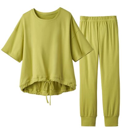 YU'NOW（ユナウ）の「【２点セット】コットン１００％ウエストドローストリングプルオーバー上下セット（パジャマ・ルームウェア）」