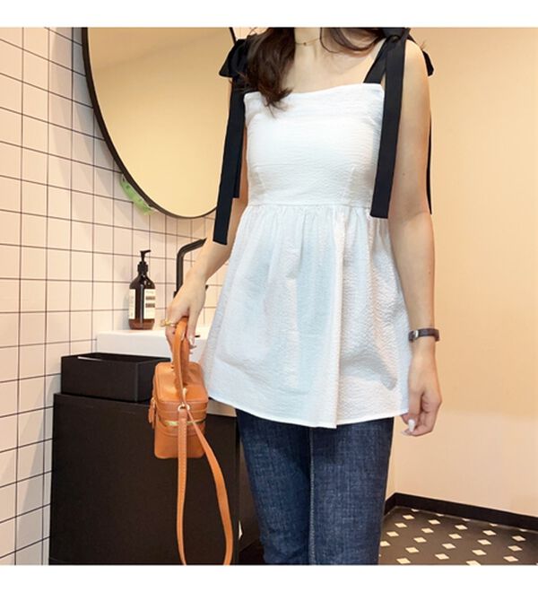 GeeRA（ジーラ）の「バイカラーぽこぽこリボンビスチェ（ブラウス）」｜詳細画像