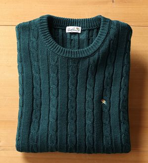 「＜アーノルド　パーマー＞ワンポイントケーブルニット（メンズニット・セーター）」｜ブルーグリーン