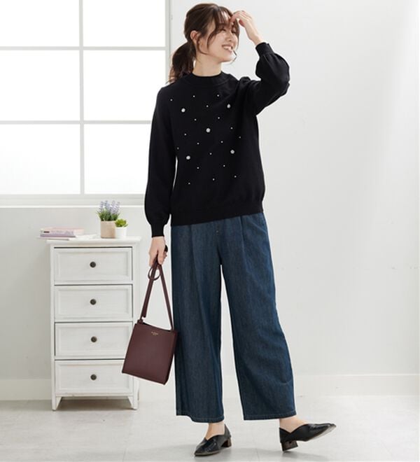 BELLUNA（ベルーナ）の「パール付ニットプルオーバー（ニット・セーター）」｜詳細画像