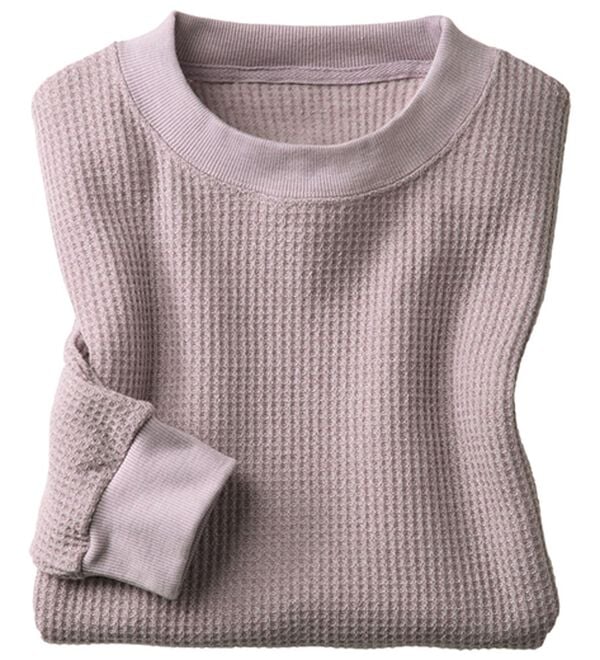 「＜シンプル＆プラス＞裏起毛ワッフルロングＴシャツ（メンズＴシャツ）」｜ラベンダー