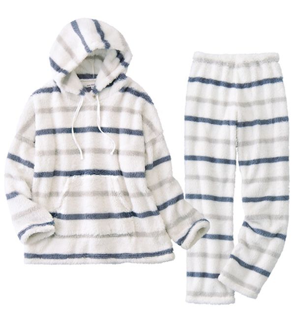 YU'NOW（ユナウ）の「【上下２点セット】ふんわりモコボアフリースパーカー＆パンツセット（パジャマ・ルームウェア）」｜詳細画像