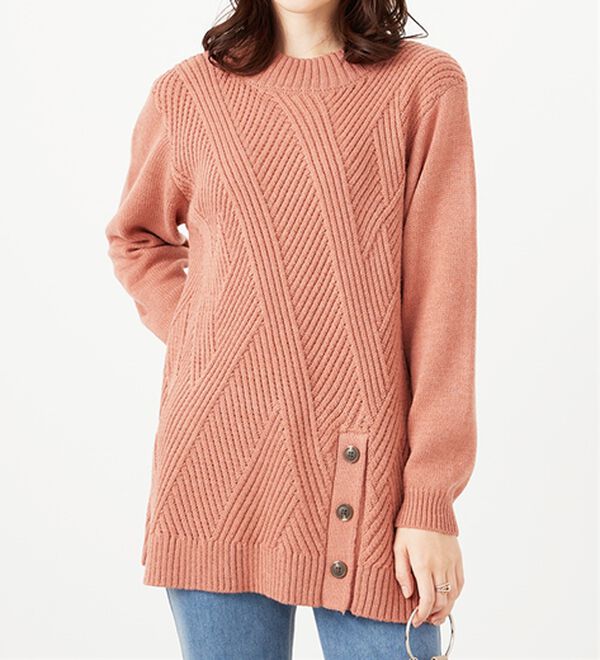 BELLUNA（ベルーナ）の「編地切替サイドボタンチュニック（チュニック）」｜詳細画像