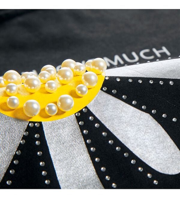 BELLUNA（ベルーナ）の「パールビーズ使いお花プリントＴシャツ（チュニック）」｜詳細画像