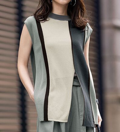 RANAN（ラナン）の「配色ブロッキングノースリーブニット（ニット・セーター）」