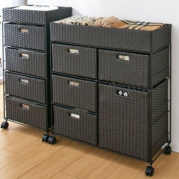 「ラタン調ランドリーチェスト（ランドリーラック・収納）」｜ダークブラウン