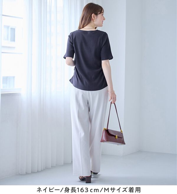 alotta（アロッタ）の「【接触冷感】細見えギャザーデザイン美くびれリブトップス（カットソー）」｜詳細画像