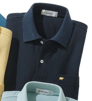 「＜ゴールデンベア＞上質国産ポロシャツ（メンズシャツ）」｜ネイビー(7分袖)